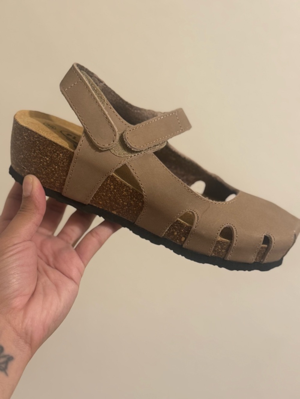 Plakton Closed Toe Fisherman Sandals Tan Leather Cork Comfort EU 38